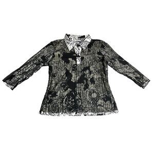 Alberto Makali Shirt Womens Medium White Black Collared Grunge Lined Blouse Goth